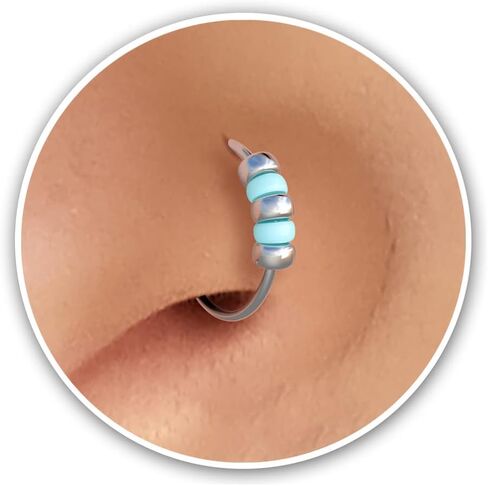 Faux Nose Ring 24g Orange Bead Clip-On - 925 Sterling Silver Hoop - No Piercing Needed - Fake Nose Hoop - Clip-On False Nose Hoop in Saudi Arabia
