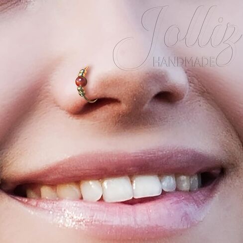 Gold Clip on Nose Ring - Comfortable 7mm Handmade Fake nose ring with a small 2mm Blue Opal - Thin 24g No Piercing Needed 14k Gold Filled Faux Nose Piercing in Kuwait