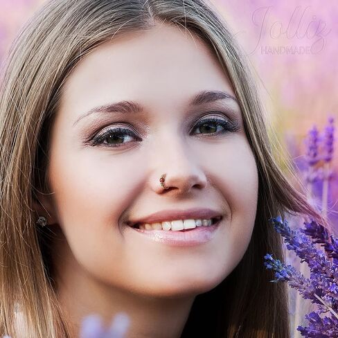 Gold Clip on Nose Ring - Comfortable 7mm Handmade Fake nose ring with a small 2mm Blue Opal - Thin 24g No Piercing Needed 14k Gold Filled Faux Nose Piercing in Kuwait