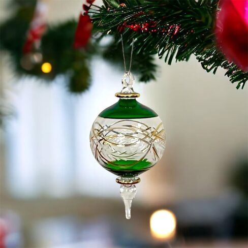 زخرفة عيد الميلاد من الزجاج الذهبي عيار 14 قيراط منقوشة باللون الأخضر لزينة شجرة عيد الميلاد - زخارف معلقة لزينة الأشجار - ديكور عيد الميلاد للمنزل - زينة للزينة الصيفية | زجاج مصري in Saudi Arabia