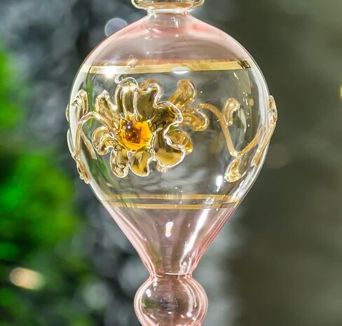 Pharaonic Vintage style pink Glass ornament for Christmas tree decorations emboss with 14K Gold | summer decorations for home | Xmas tree decorative ornaments | decorating gifts | hanging ornaments in Kuwait