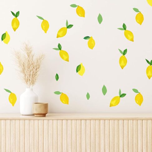 ملصقات حائط ليمون من Wallency - ملصق حائط من القماش - ملصقات حائط للمطبخ بألوان مائية ليمون وأوراق الشجر - ملصقات قابلة للتقشير واللصق، قابلة للإزالة - مجموعة من 40 ملصقًا in Kuwait