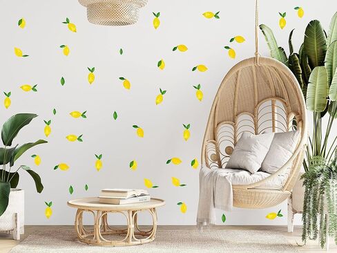 ملصقات حائط ليمون من Wallency - ملصق حائط من القماش - ملصقات حائط للمطبخ بألوان مائية ليمون وأوراق الشجر - ملصقات قابلة للتقشير واللصق، قابلة للإزالة - مجموعة من 40 ملصقًا in Kuwait