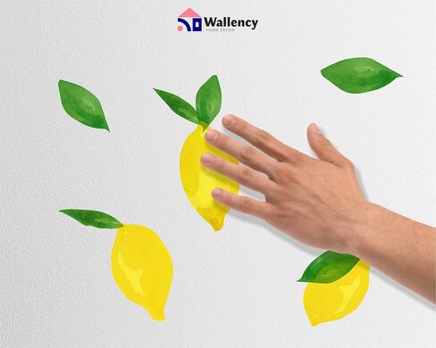 ملصقات حائط ليمون من Wallency - ملصق حائط من القماش - ملصقات حائط للمطبخ بألوان مائية ليمون وأوراق الشجر - ملصقات قابلة للتقشير واللصق، قابلة للإزالة - مجموعة من 40 ملصقًا in Kuwait