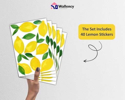 ملصقات حائط ليمون من Wallency - ملصق حائط من القماش - ملصقات حائط للمطبخ بألوان مائية ليمون وأوراق الشجر - ملصقات قابلة للتقشير واللصق، قابلة للإزالة - مجموعة من 40 ملصقًا in Kuwait