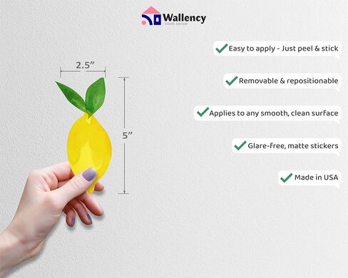 ملصقات حائط ليمون من Wallency - ملصق حائط من القماش - ملصقات حائط للمطبخ بألوان مائية ليمون وأوراق الشجر - ملصقات قابلة للتقشير واللصق، قابلة للإزالة - مجموعة من 40 ملصقًا in Kuwait