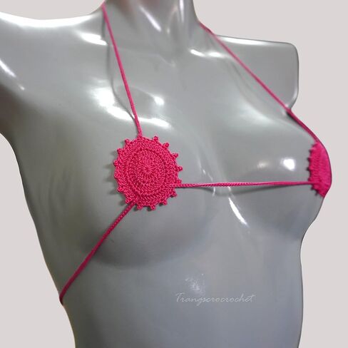 Hot pink crochet extreme micro bikini top Tiny bikini top for women sexy in Saudi Arabia