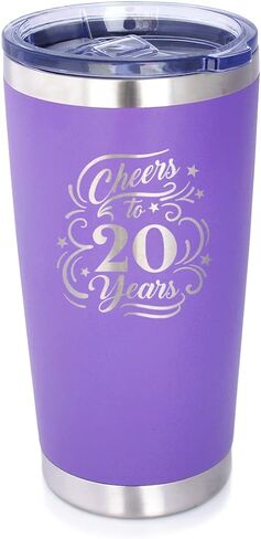 Cheers to 20 Years - كوب قهوة معزول بغطاء منزلق - كوب معزول من الفولاذ المقاوم للصدأ - هدايا الذكرى العشرين وديكور للحفلات - أسود in Kuwait