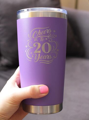 Cheers to 20 Years - كوب قهوة معزول بغطاء منزلق - كوب معزول من الفولاذ المقاوم للصدأ - هدايا الذكرى العشرين وديكور للحفلات - أسود in Kuwait