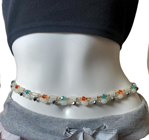 Waist beads/Stretchy tie on / 44 inches/Crystal waist beads/African waist beads/Plus size/Beach Jewelry/Handmade in Ghana (Large size 2) in Saudi Arabia