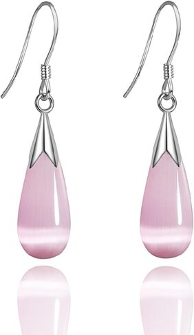 Natural White Opal Earrings in Sterling Silver,925 Sterling Silver Earrings for Women,Long Dangle Drop Earrings for Women Teen Girls (pink) in Saudi Arabia