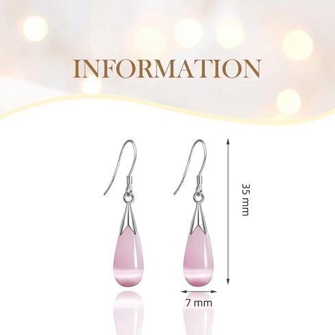 Natural White Opal Earrings in Sterling Silver,925 Sterling Silver Earrings for Women,Long Dangle Drop Earrings for Women Teen Girls (pink) in Saudi Arabia