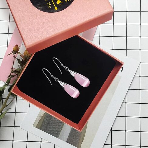 Natural White Opal Earrings in Sterling Silver,925 Sterling Silver Earrings for Women,Long Dangle Drop Earrings for Women Teen Girls (pink) in Saudi Arabia