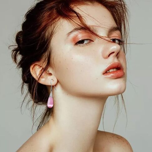 Natural White Opal Earrings in Sterling Silver,925 Sterling Silver Earrings for Women,Long Dangle Drop Earrings for Women Teen Girls (pink) in Saudi Arabia