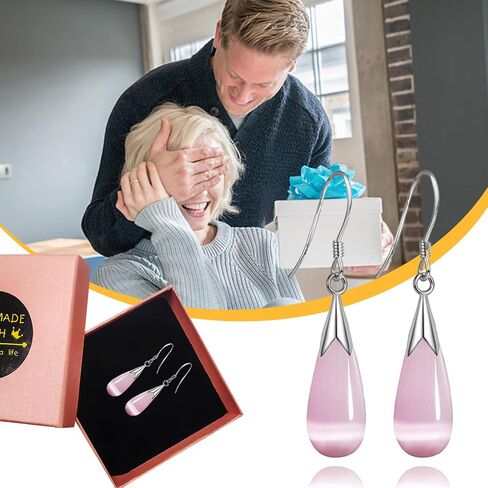 Natural White Opal Earrings in Sterling Silver,925 Sterling Silver Earrings for Women,Long Dangle Drop Earrings for Women Teen Girls (pink) in Saudi Arabia