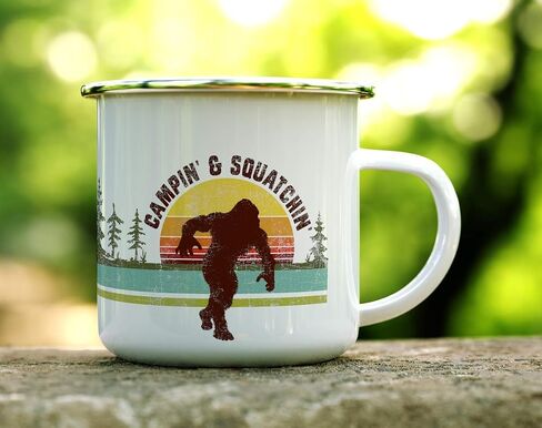 كوب Sasquatch Bigfoot المينا لإشعال النار في المخيم، كوب قهوة للتخييم في الهواء الطلق، هدية لمحبي التخييم في الطبيعة الجبلية (12oz) in Saudi Arabia