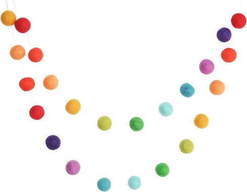 Rainbow Felt Ball Garland - Handmade 100% wool felt balls - 6 feet long (24 felt balls) Birthday Banner - Pride Decor - Pom Pom Bunting - Nursery Decoration in Saudi Arabia