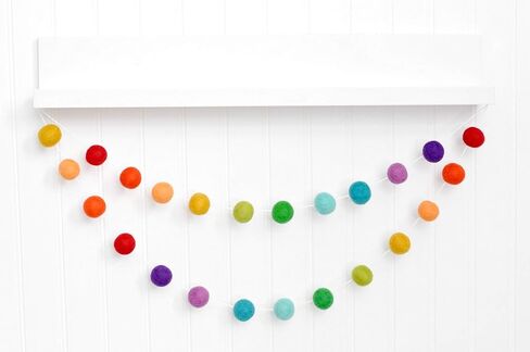Rainbow Felt Ball Garland - Handmade 100% wool felt balls - 6 feet long (24 felt balls) Birthday Banner - Pride Decor - Pom Pom Bunting - Nursery Decoration in Saudi Arabia