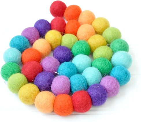 Rainbow Felt Ball Garland - Handmade 100% wool felt balls - 6 feet long (24 felt balls) Birthday Banner - Pride Decor - Pom Pom Bunting - Nursery Decoration in Saudi Arabia