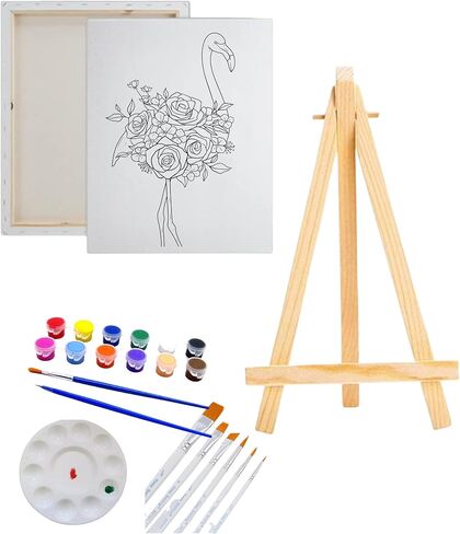 طقم طلاء زهرة فلامنغو من القماش المرسوم مسبقًا من Essenburg | للبالغين والمراهقين رشفة وطلاء لصالح الحفلات | نشاط ثنائي للتاريخ الليلي يمكنك صنعه بنفسك فلامينجو (قماش M 12X16 فقط) in Kuwait