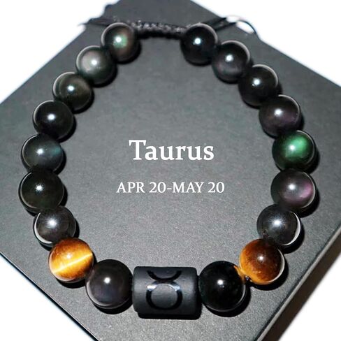 Birthday Gift, Rainbow Black Obsidian Mens Bracelet, Couples Bracelets 10mm Natural Tigers Eye Hematite Bracelet, Zodiac Healing Crystal Bracelet Good Luck Gifts (Taurus gifts) in Saudi Arabia