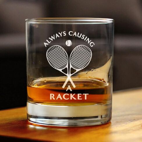 Causing A Racket - Whiskey Rocks Glass - Funny Tennis Themed Decor and Gifts - 10.25 Oz Glasses in Saudi Arabia