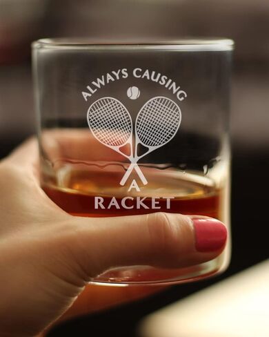 Causing A Racket - Whiskey Rocks Glass - Funny Tennis Themed Decor and Gifts - 10.25 Oz Glasses in Saudi Arabia