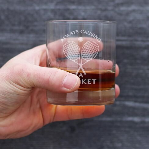 Causing A Racket - Whiskey Rocks Glass - Funny Tennis Themed Decor and Gifts - 10.25 Oz Glasses in Saudi Arabia