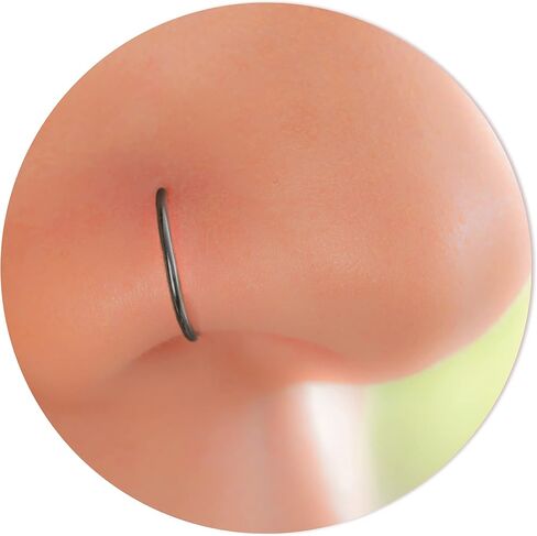 Black Nose Ring Hoop 22G - Small Nose Piercing For Women Men - 925 Sterling Silver Plain Black Nose Hoop Jewelry in Saudi Arabia