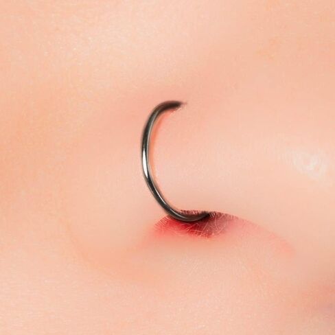 Black Nose Ring Hoop 22G - Small Nose Piercing For Women Men - 925 Sterling Silver Plain Black Nose Hoop Jewelry in Saudi Arabia