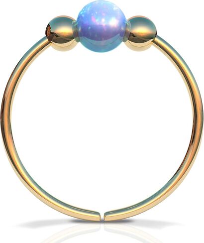 Gold Nose Ring - Opal piercing Hoop 20 gauge - Tiny Piercings Nose Rings hoop - Opal nose hoops - Thin Nose Hoop - Green opal piercing in Kuwait
