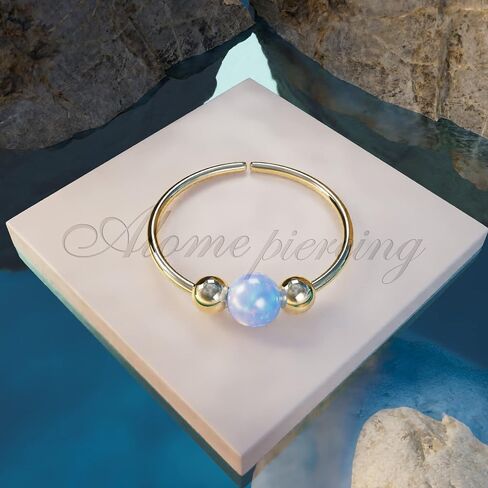 Gold Nose Ring - Opal piercing Hoop 20 gauge - Tiny Piercings Nose Rings hoop - Opal nose hoops - Thin Nose Hoop - Green opal piercing in Kuwait