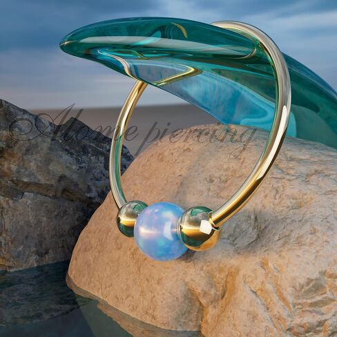 Gold Nose Ring - Opal piercing Hoop 20 gauge - Tiny Piercings Nose Rings hoop - Opal nose hoops - Thin Nose Hoop - Green opal piercing in Kuwait