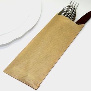 Kraft Paper Silverware Bags - Utensil Holders For DIY Wedding Rehearsal Dinner or Engagement Barbeque - Silverware Holder Bag - Pocket Sleeves - Flat 2.8" x 7.5" - Pack of 50 in Saudi Arabia