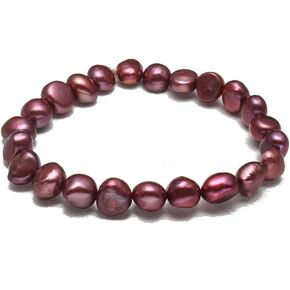 Handmade Women's Pearl Bracelet | Stretchy Beaded 7-8mm Baroque Pearl Bracelet for Ladies and Girls - Pink, Black, White, Grey, Multicolor (Black)