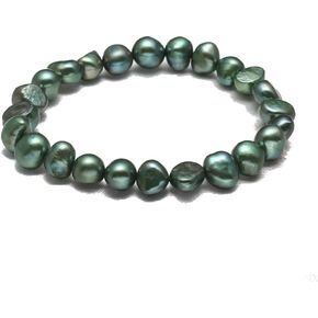 Handmade Women's Pearl Bracelet | Stretchy Beaded 7-8mm Baroque Pearl Bracelet for Ladies and Girls - Pink, Black, White, Grey, Multicolor (Black) in Saudi Arabia