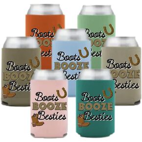 BOOTS Booze & Besties Koozies (Set of 4) Gift for Girls Trip Weekend Getaway for Women Auntie Wife Friend Mom Big Little Sister Rodeo Country Cowgirl Nashville Nash Bash Bachelorette Party Favors (4)