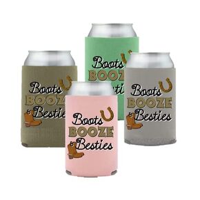BOOTS Booze & Besties Koozies (Set of 4) Gift for Girls Trip Weekend Getaway for Women Auntie Wife Friend Mom Big Little Sister Rodeo Country Cowgirl Nashville Nash Bash Bachelorette Party Favors (4) in Saudi Arabia