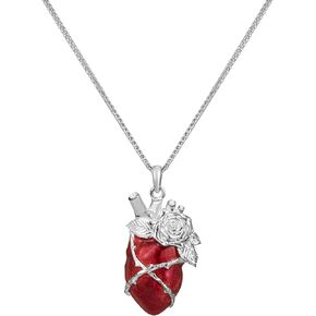 Handmade Necklaces 990 Sterling Silver Jewelry Heart Pendant Necklace Rose Heart Sterling Silver Necklace For Women Heart Necklace Love Necklace Girls Necklaces Flower Necklace Red Heart Necklace in Kuwait