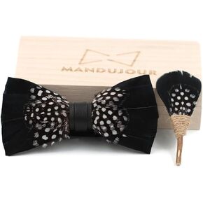 Quisqueya Black Polka Goose Feather Bow Ties lapel Pin Set in Kuwait