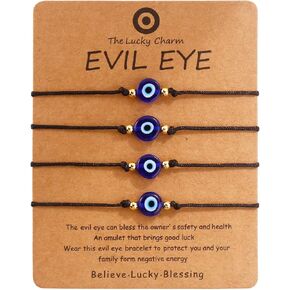 Evil Eye Bracelet Anklet Black Red String Lucky Protection Handmade Adjustable Bracelets for Women Men Teens (Black string blue eye gold)