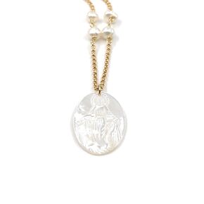 SIFRIMANIA Catholic Religious Necklace with Freshwater Pearls and Mother of Pearl Virgin Mary Pendant (Miraculous)