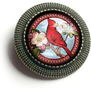 Winter Cardinal Glass And Brass Brooch in Kuwait