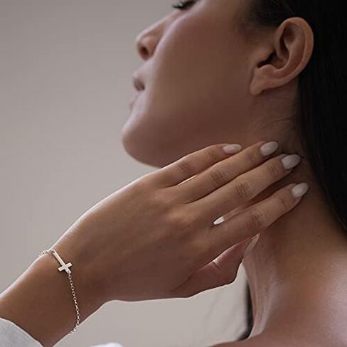 سوار متقاطع من الفضة الإسترليني عيار 925 للنساء - سوار متقاطع صغير للنساء - سوار مسيحي ديني أنيق in Kuwait
