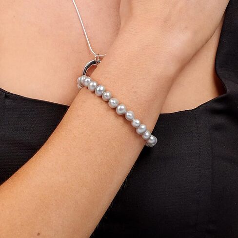 Handmade Women's Pearl Bracelet 7-8mm Freshwater Cultured Pearl Elasticated Bracelet Length 7.5In (Black) in Saudi Arabia