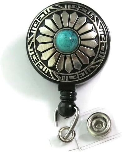 حامل شارة الهوية باللون الفيروزي، شارة Concho Bolo الفضية، بكرة شارة الهوية الغربية القابلة للسحب، مشبك شارة روديو بلينغ لمعلم روديو، بكرة شارة الممرضة RN in Saudi Arabia