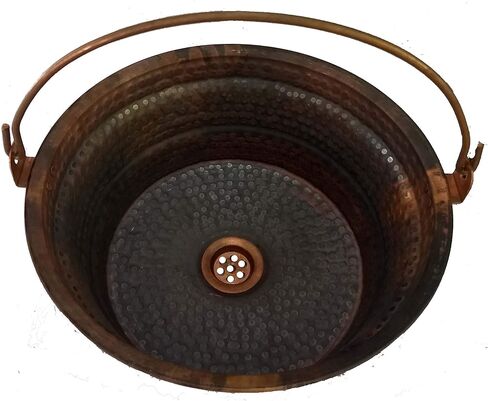 Rustic Fired Vintage Patina Bucket Vessel Pure Copper Bathroom Sink in Saudi Arabia