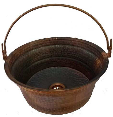 Rustic Fired Vintage Patina Bucket Vessel Pure Copper Bathroom Sink in Saudi Arabia