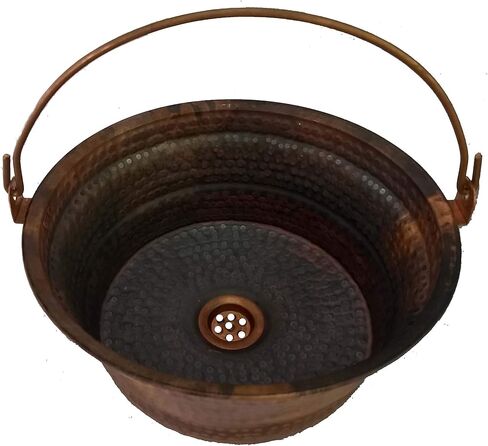 Rustic Fired Vintage Patina Bucket Vessel Pure Copper Bathroom Sink in Saudi Arabia