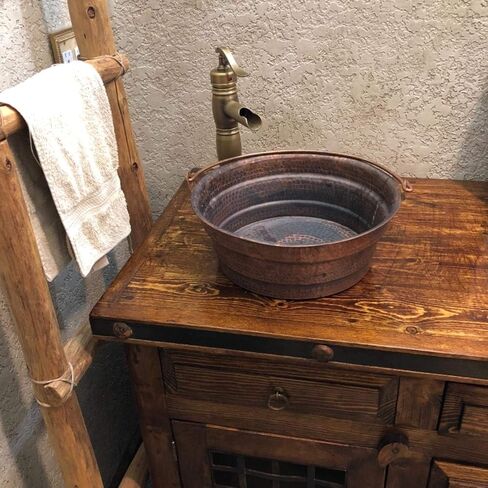 Rustic Fired Vintage Patina Bucket Vessel Pure Copper Bathroom Sink in Saudi Arabia